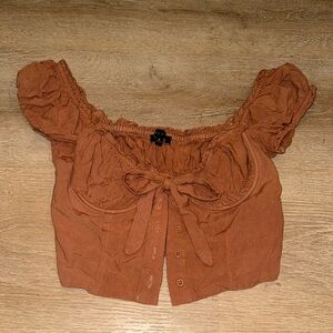 Kendall & Kylie Tie Up Brown Top